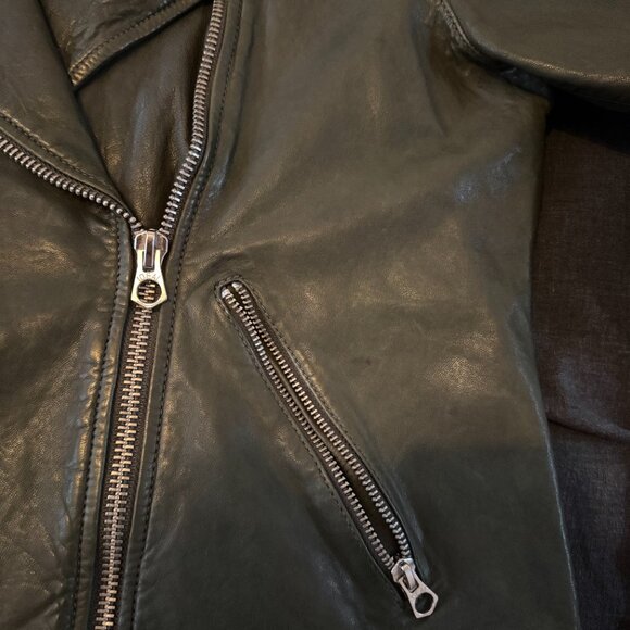 Madewell Washed Leather Motorcycle Jacket Dark Forest L - Picture 13 of 14